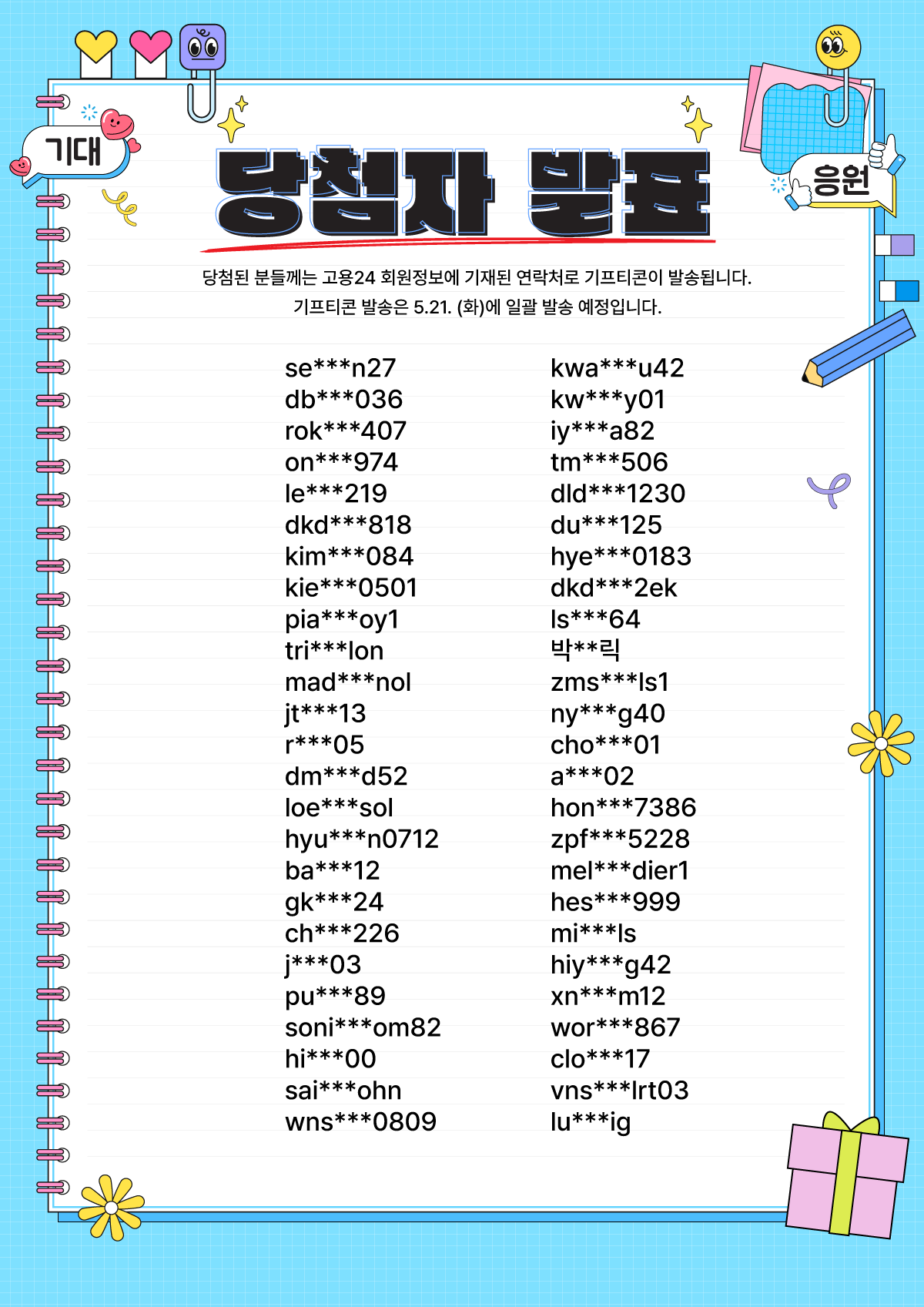 고용24 기대평 이벤트 당첨자 안내